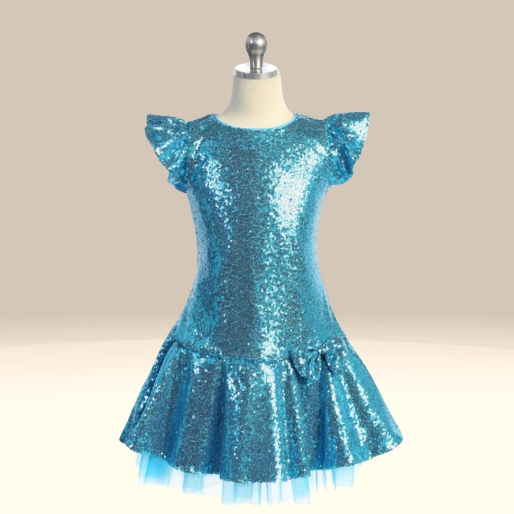 Girl's Sequin Ruffle Sleeve Tutu Dress